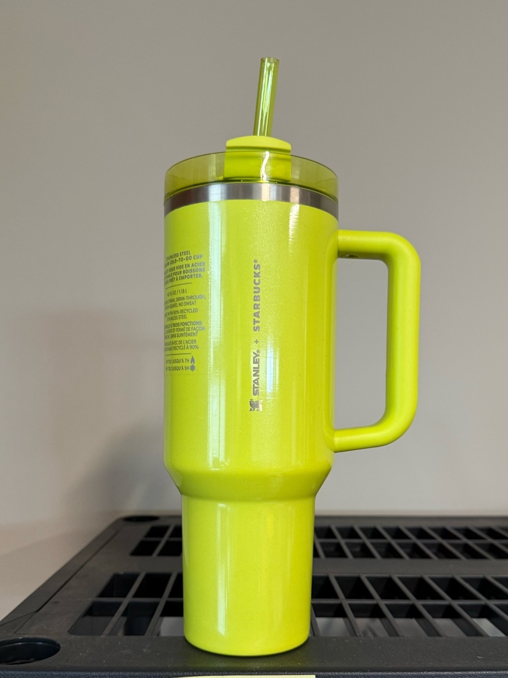 Stanley Neon Yellow Travel Tumbler with Handle and Straw
